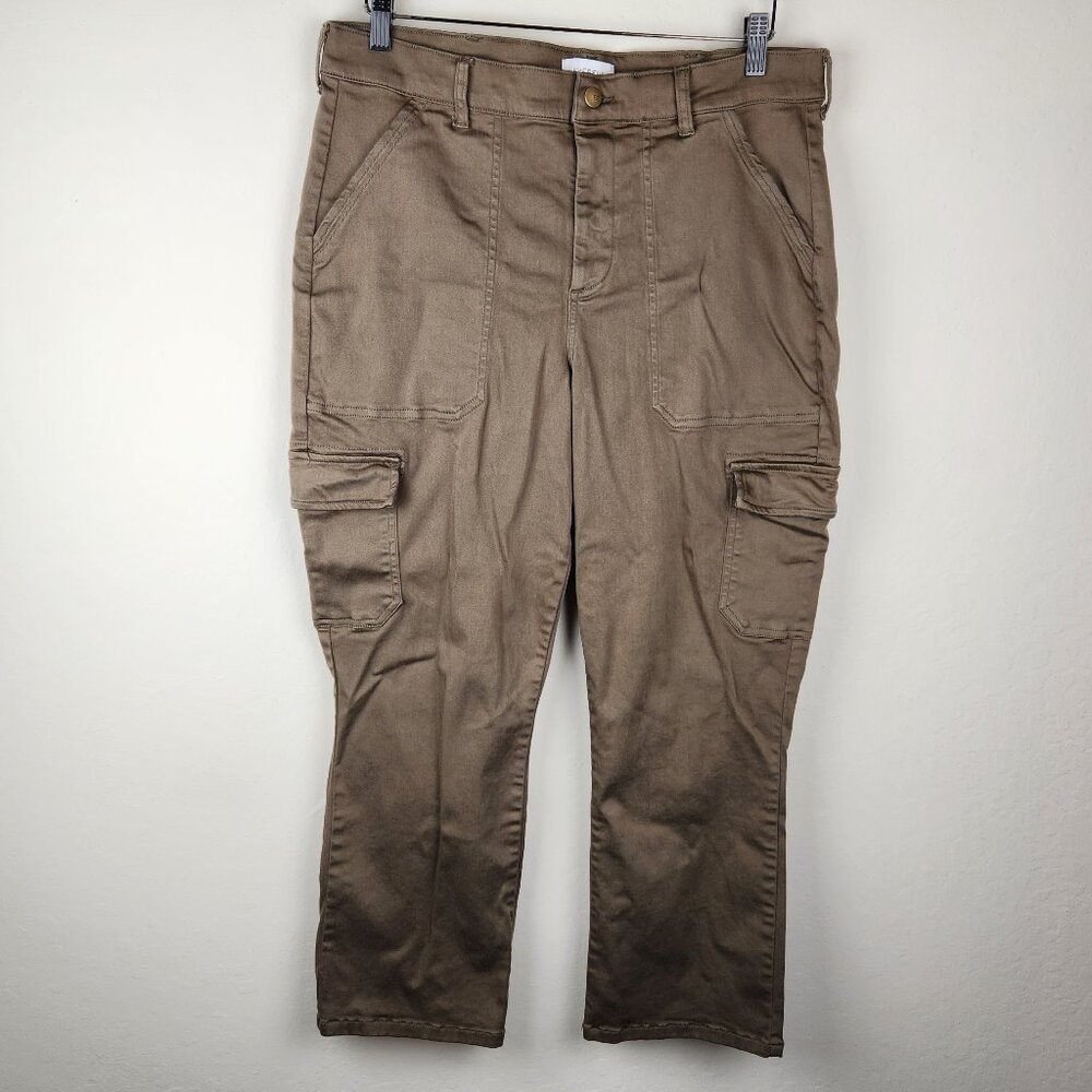 Evereve Soft Stretchy Sateen Cargo Utility Pants Army Green sz 32
